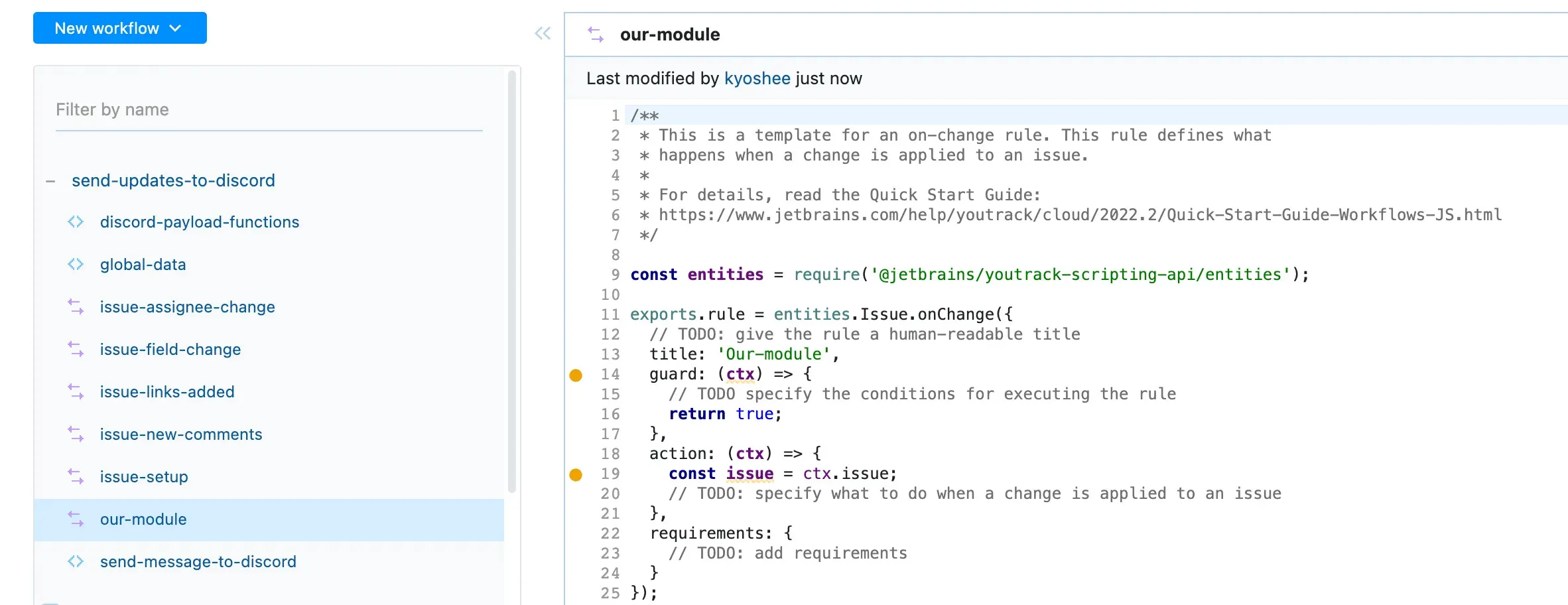 YouTrack workflow rule