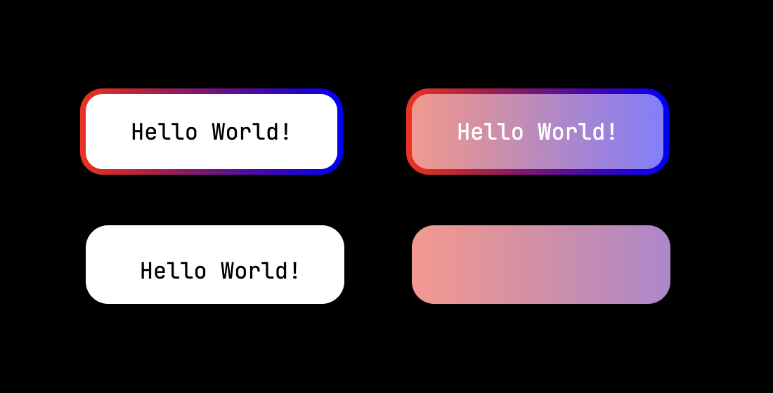 Four rectangles with different background and borders, showcasing result of code snippet below